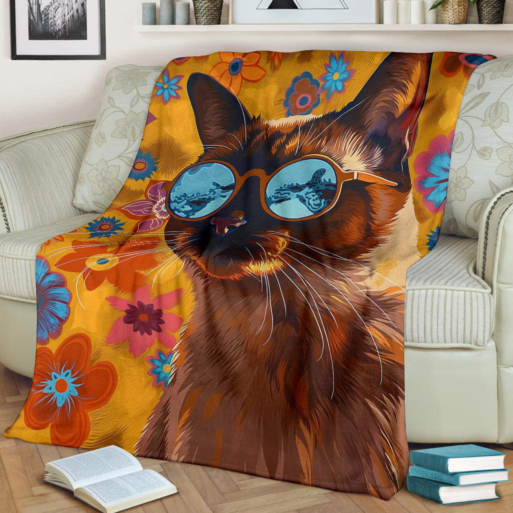 Burmese cat Blanket, Trippy Psychedelics Burmese cat Fleece Blanket, Burmese cat Throw Blanket, Burmese cat Gifts