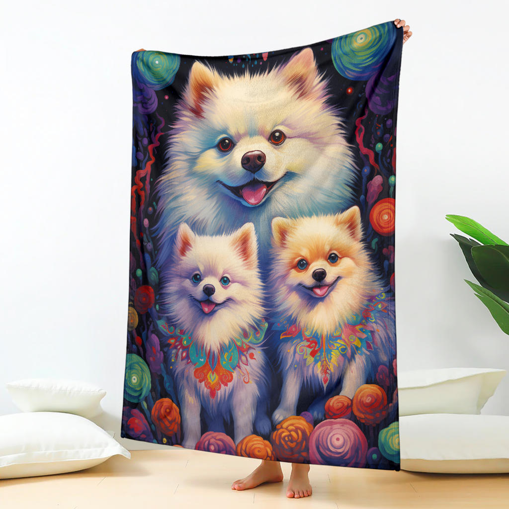 American Eskimo Blanket, Trippy Psychedelics American Eskimo Fleece Blanket, American Eskimo Throw Blanket, American Eskimo Gifts