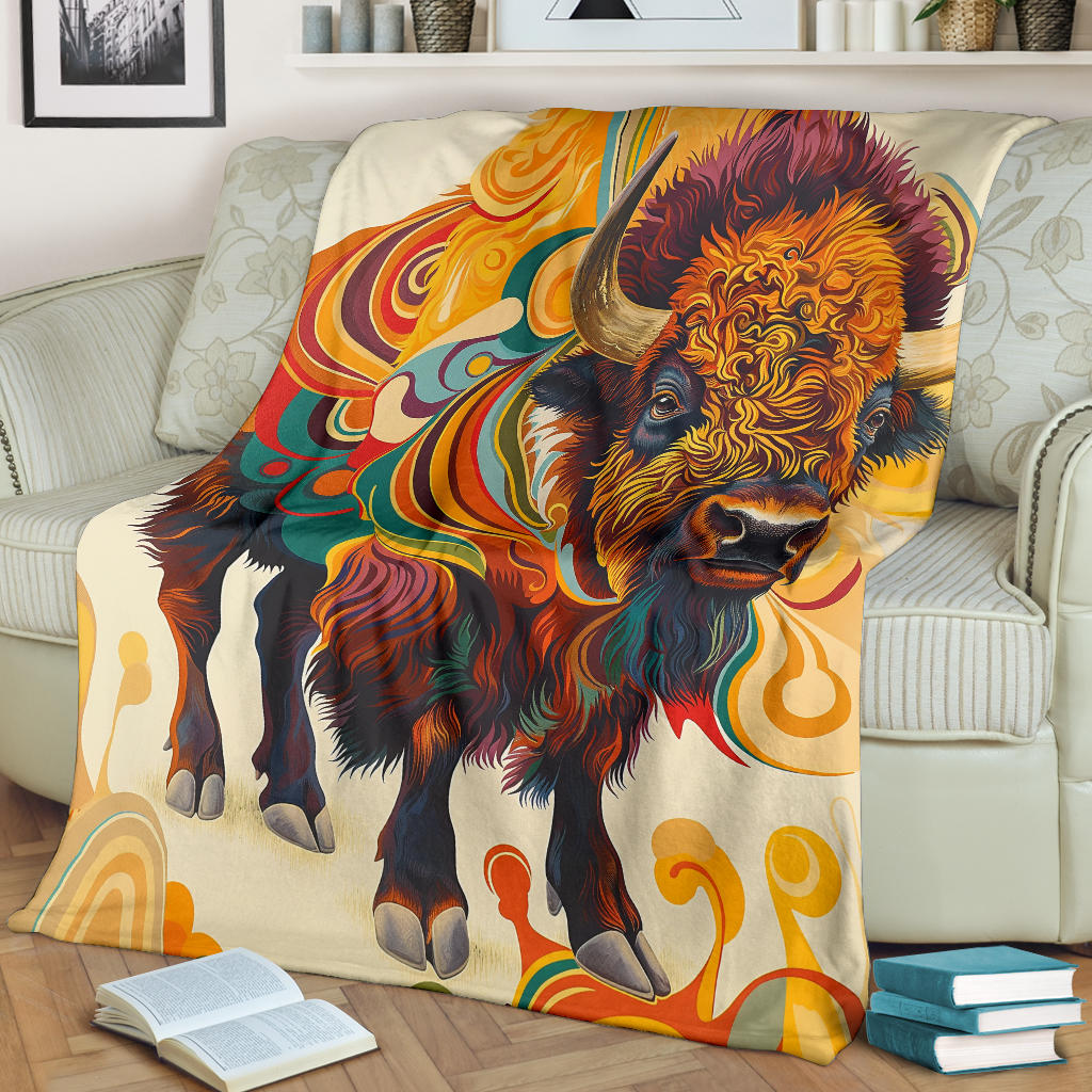 Bison Blanket, Trippy Psychedelics Bison Fleece Blanket, Bison Throw Blanket, Bison Gifts