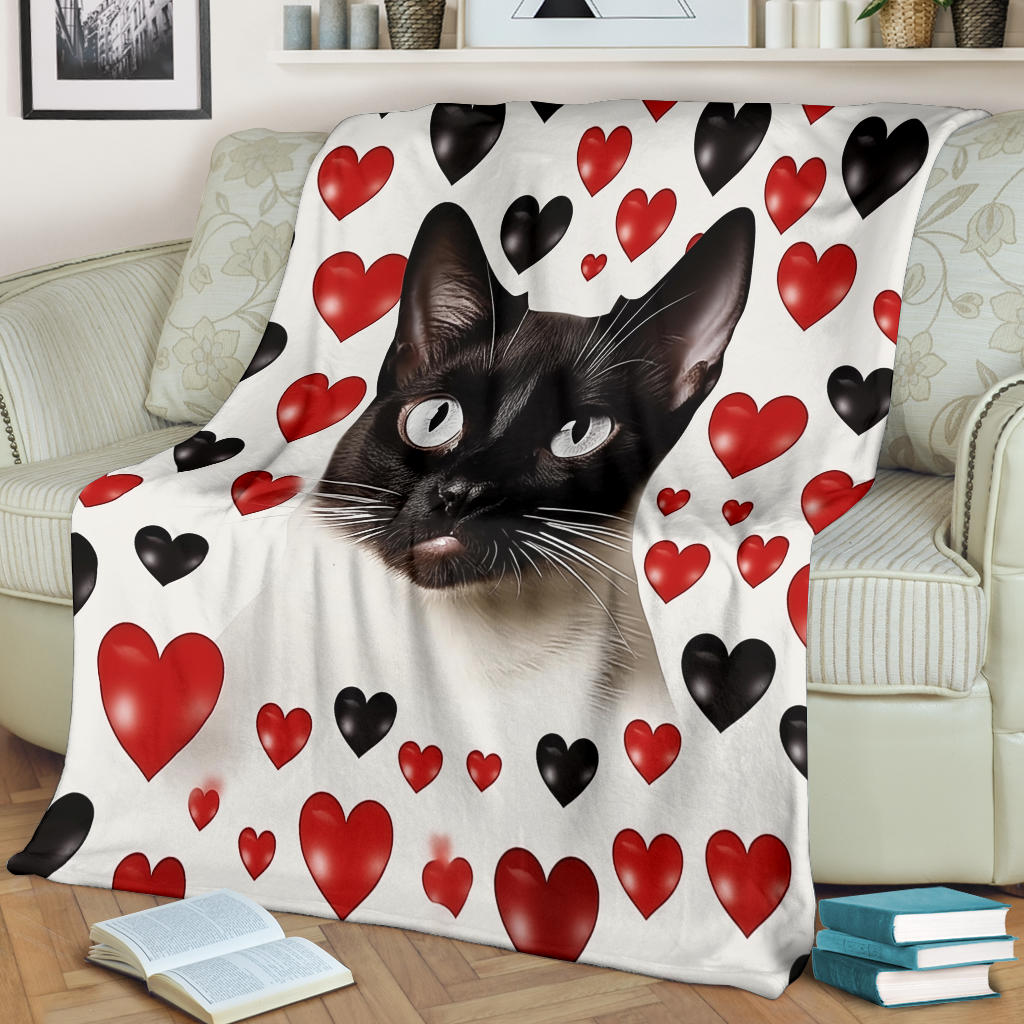 Siamese Cat Hearts Blanket