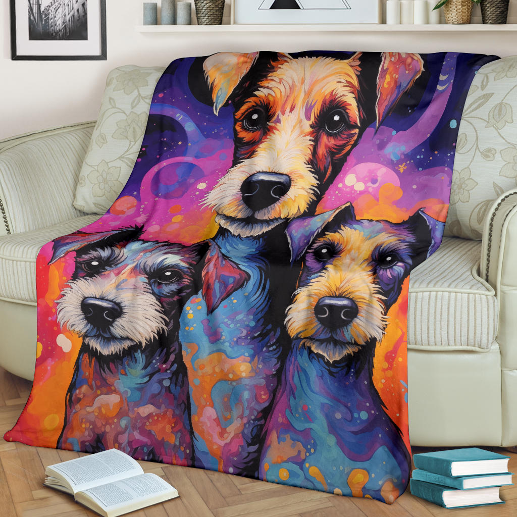 Fox Terrier Blanket, Trippy Psychedelics Fox Terrier Fleece Blanket, Fox Terrier Throw Blanket, Fox Terrier Gifts