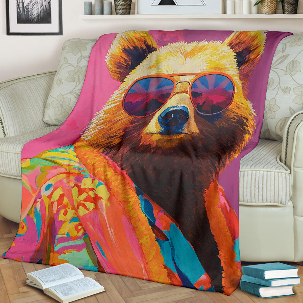 Bear Blanket, Trippy Psychedelics Bear Fleece Blanket, Bear Throw Blanket, Bear Gifts