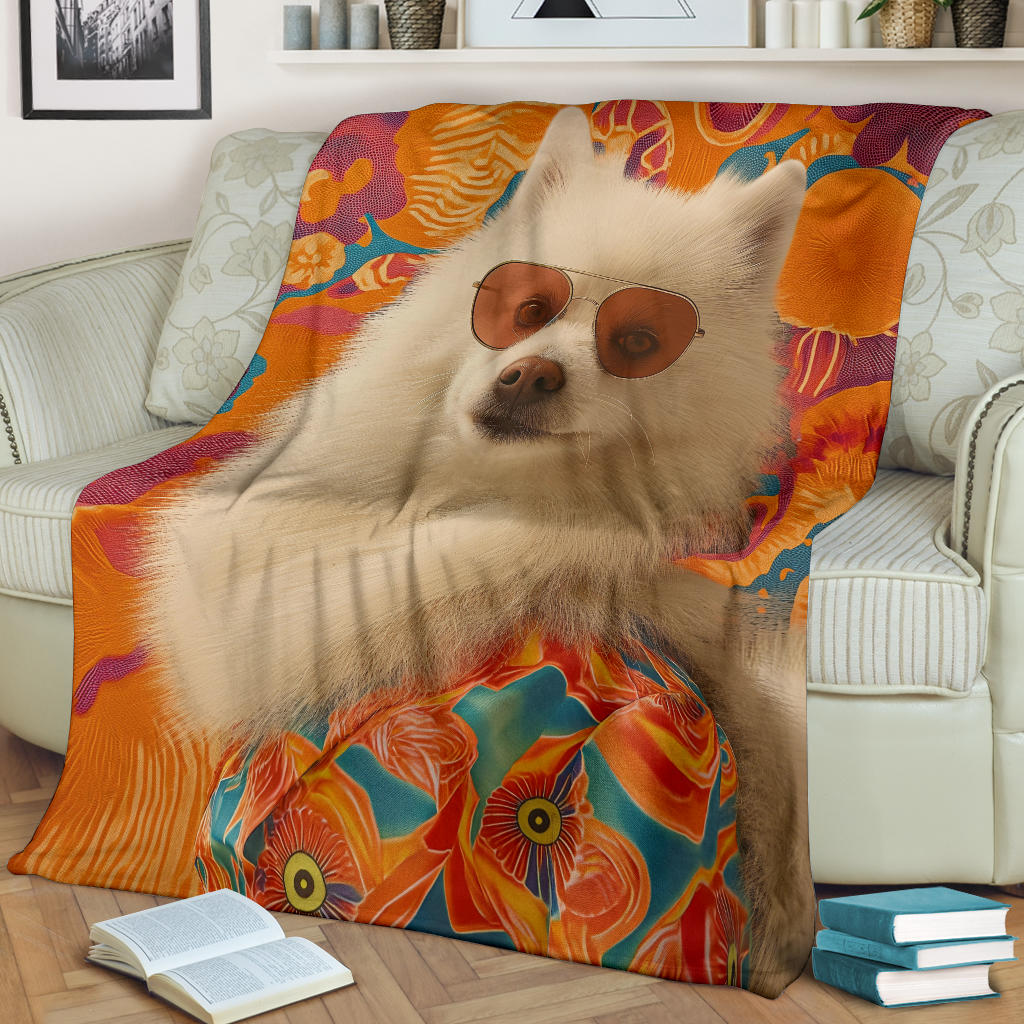 Japanese Spitz Blanket, Trippy Psychedelics Japanese Spitz Fleece Blanket, Japanese Spitz Throw Blanket, Japanese Spitz Gifts