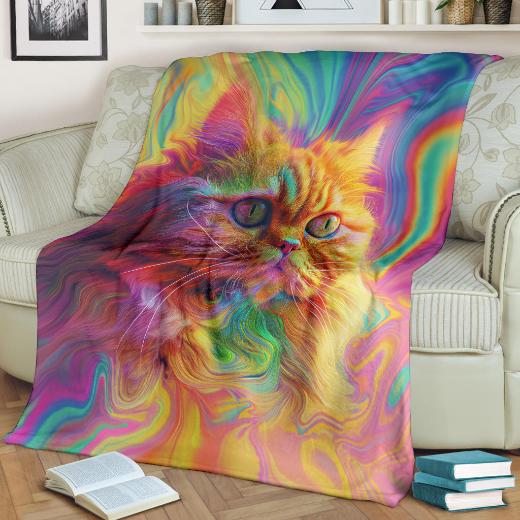 Persian Cat Blanket, Trippy Psychedelics Persian Cat Fleece Blanket, Persian Cat Throw Blanket, Persian Cat Gifts