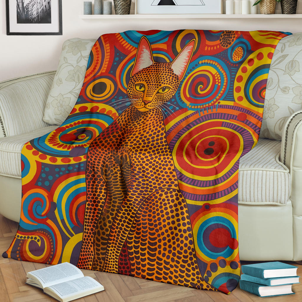 Egyptian Mau cat Blanket, Trippy Psychedelics Egyptian Mau cat Fleece Blanket, Egyptian Mau cat Throw Blanket, Egyptian Mau cat Gifts