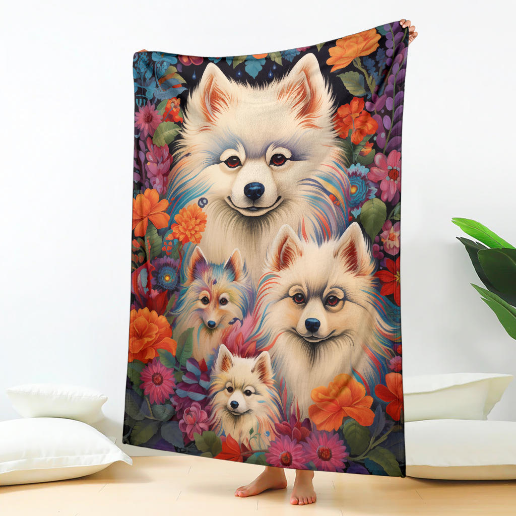 American Eskimo Blanket, Trippy Psychedelics American Eskimo Fleece Blanket, American Eskimo Throw Blanket, American Eskimo Gifts