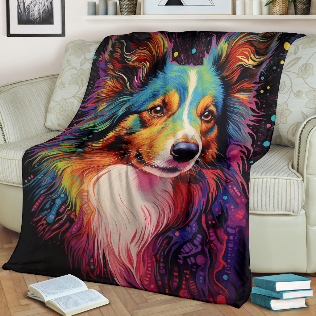 Shetland Sheepdog Blanket, Shetland Sheepdog Fleece Blanket, Shetland Sheepdog Trippy Psychedelics Throw Blanket, Shetland Sheepdog Gifts