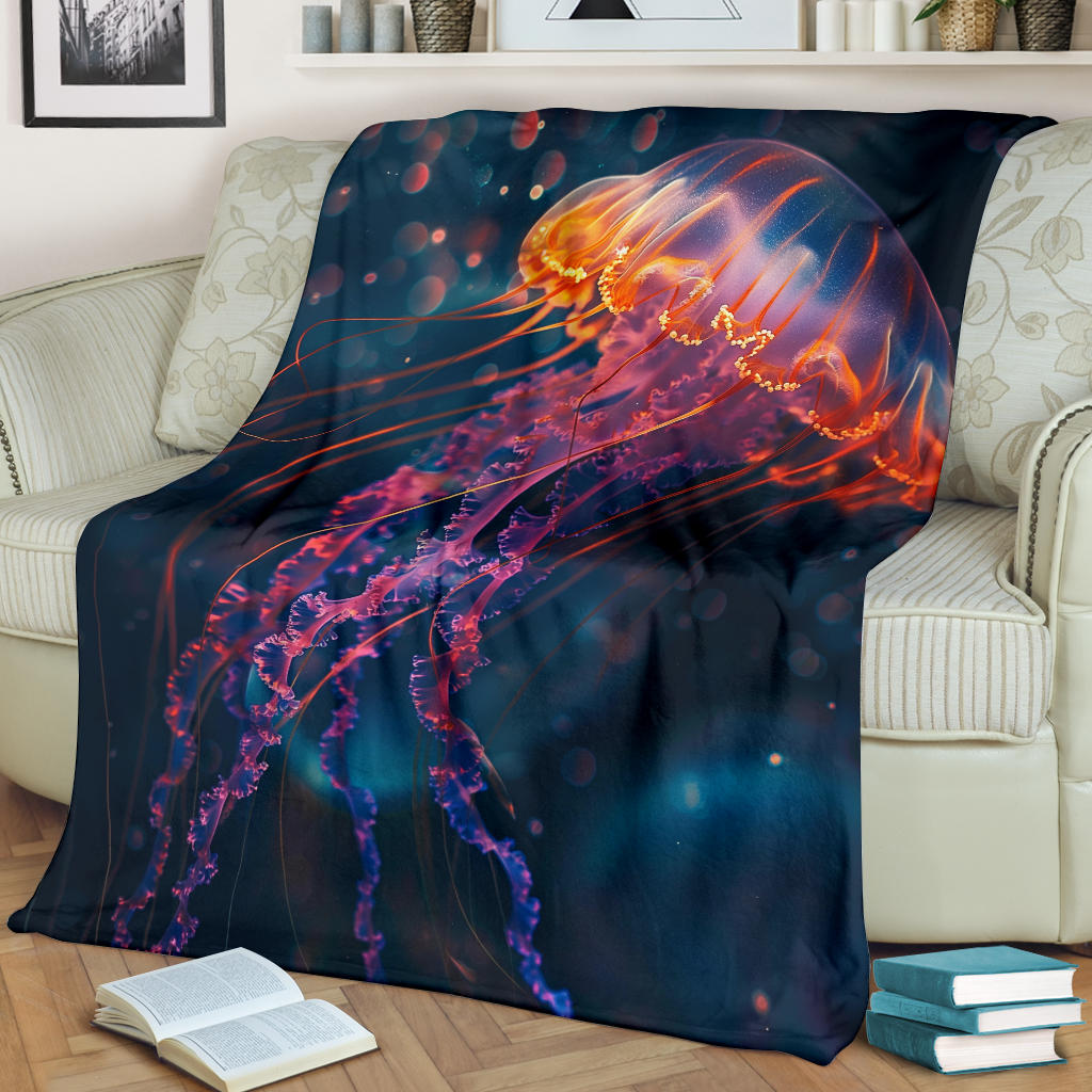 Jellyfish Blanket, Trippy Psychedelics Jellyfish Fleece Blanket, Jellyfish Throw Blanket, Jellyfish Gifts