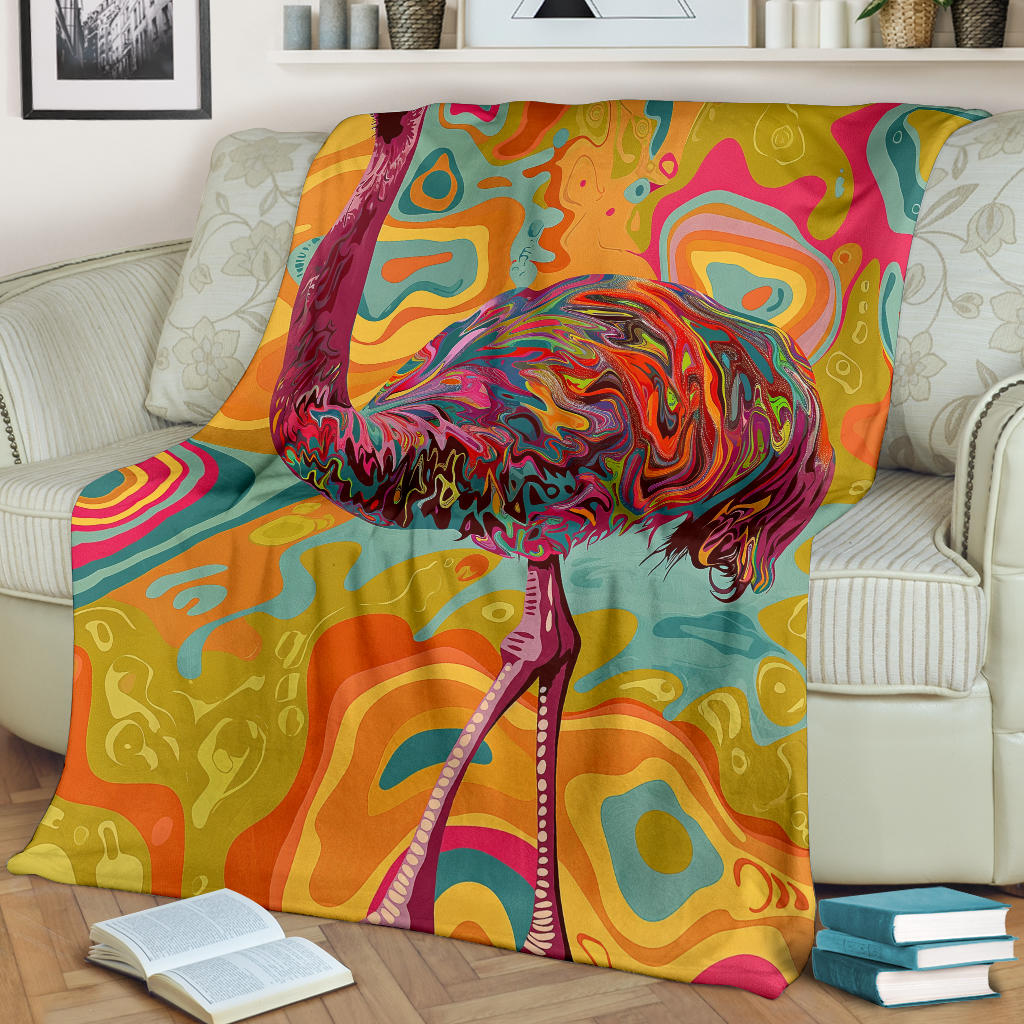 Ostrich Blanket, Trippy Psychedelics Ostrich Fleece Blanket, Ostrich Throw Blanket, Ostrich Gifts