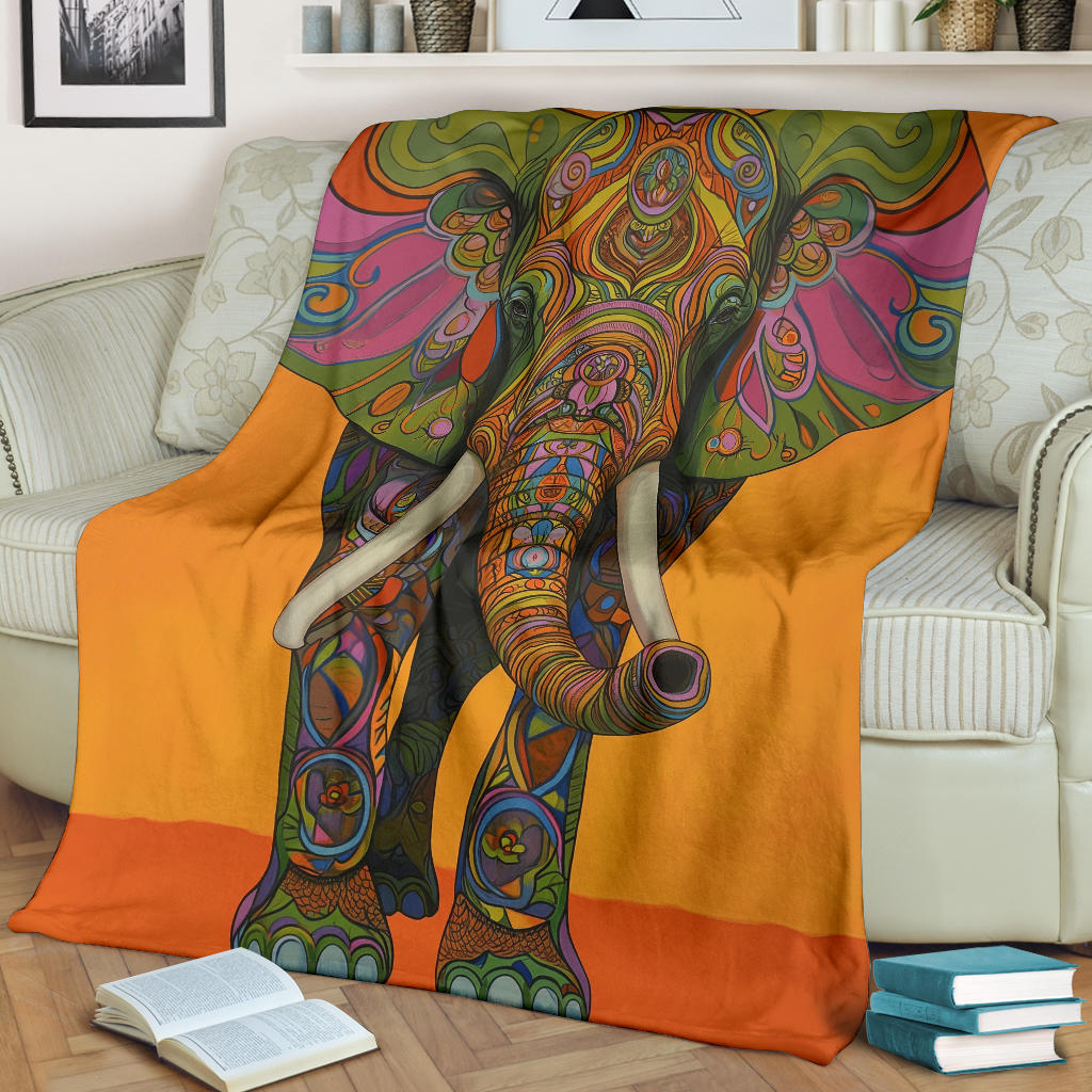 Elephant Blanket, Trippy Psychedelics Elephant Fleece Blanket, Elephant Throw Blanket, Elephant Gifts