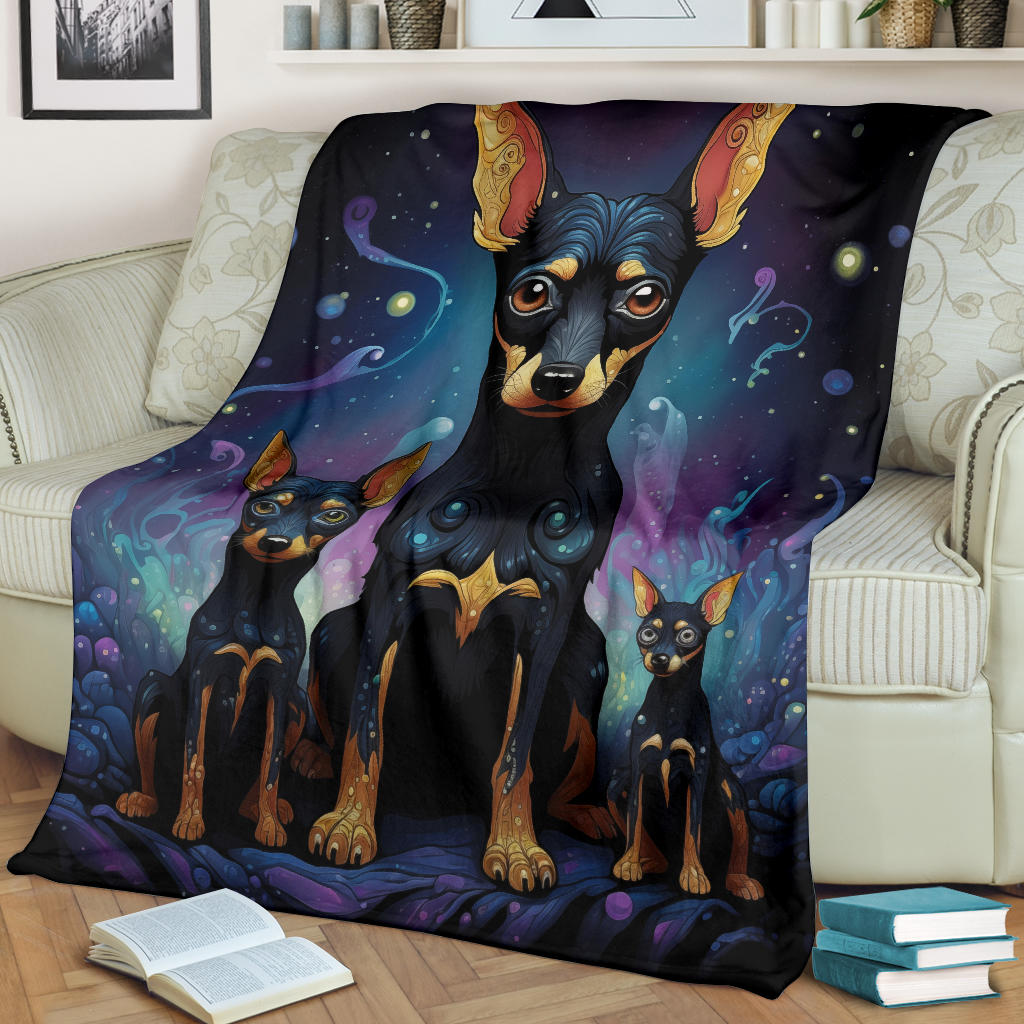 Miniature Pinscher Blanket, Trippy Psychedelics Miniature Pinscher Fleece Blanket, Miniature Pinscher Throw Blanket, Miniature Pinscher Gifts