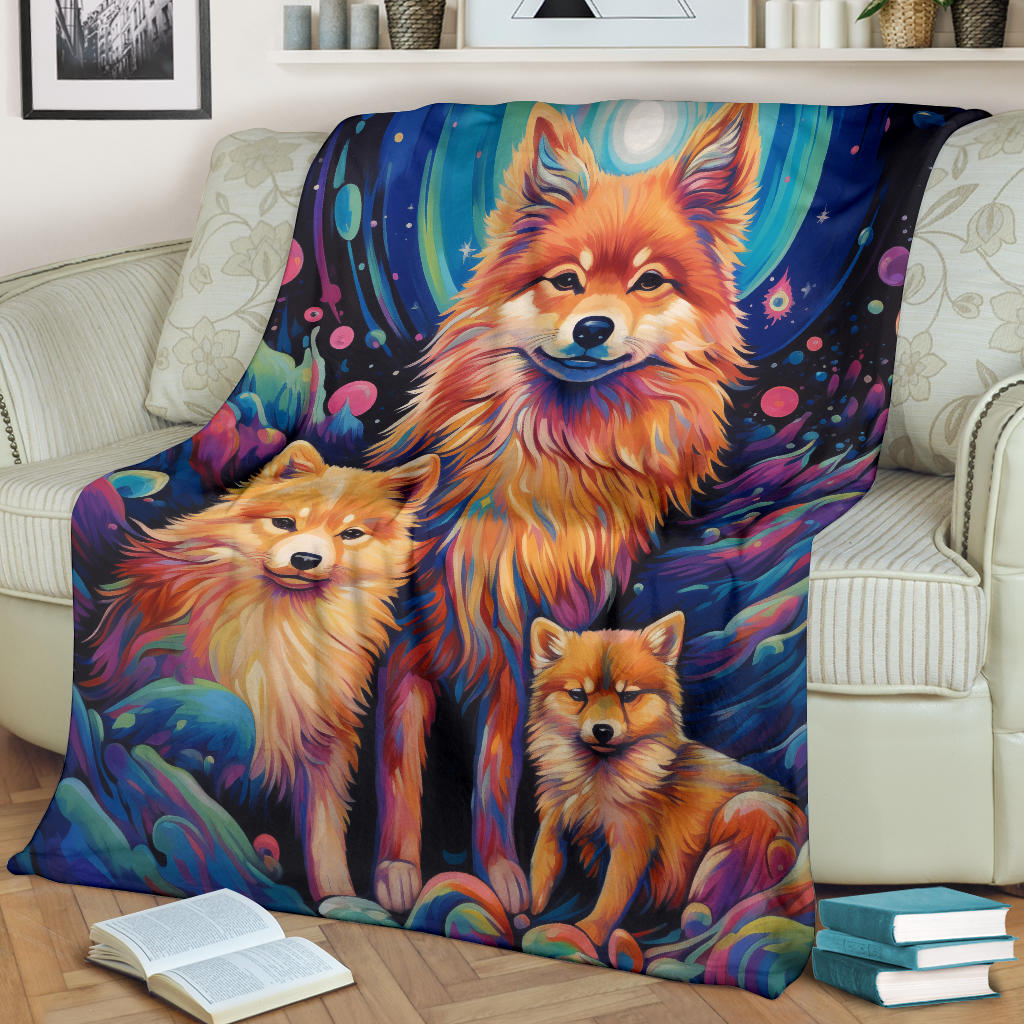 Finnish Spitz Blanket, Trippy Psychedelics Finnish Spitz Fleece Blanket, Finnish Spitz Throw Blanket, Finnish Spitz Gifts