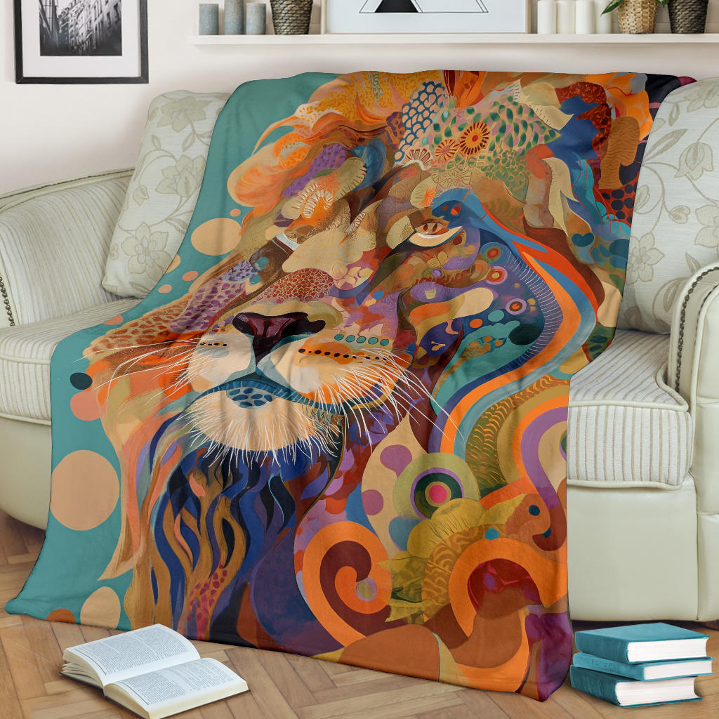 Lion Blanket, Trippy Psychedelics Lion Fleece Blanket, Lion Throw Blanket, Lion Gifts