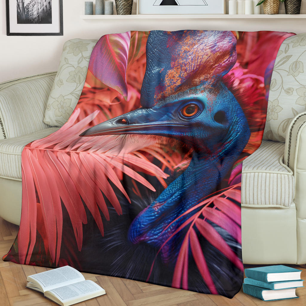 Cassowary Blanket, Trippy Psychedelics Cassowary Fleece Blanket, Cassowary Throw Blanket, Cassowary Gifts