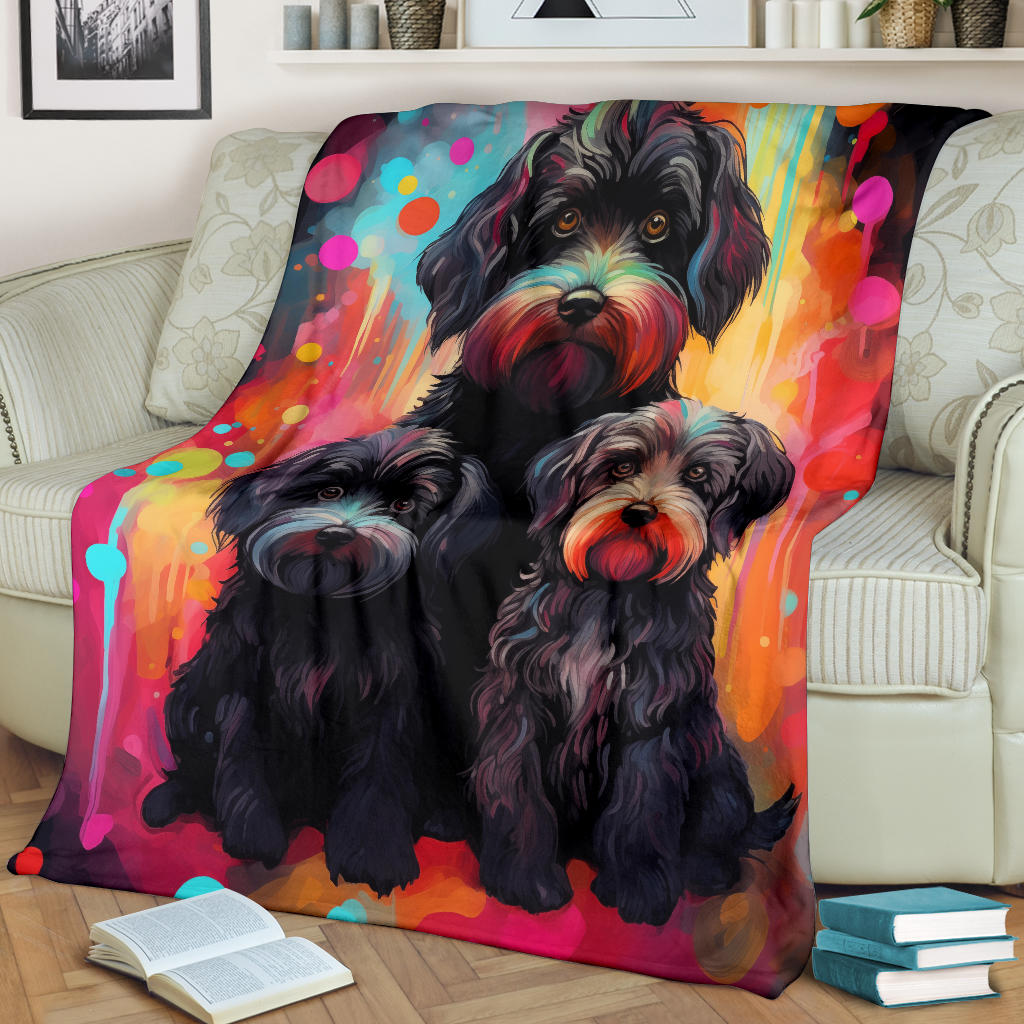 Black Russian Terrier Blanket, Trippy Psychedelics Black Russian Terrier Fleece Blanket, Black Russian Terrier Throw Blanket, Black Russian Terrier Gifts