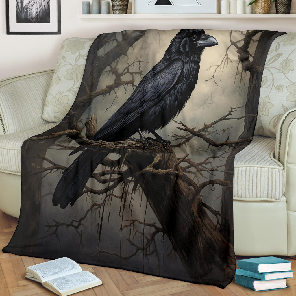 Crow Raven Blanket,  Goth Gifts, Crow Fleece Blanket, Crow Gifts, Crow Custom Blanket, Witchy Blanket