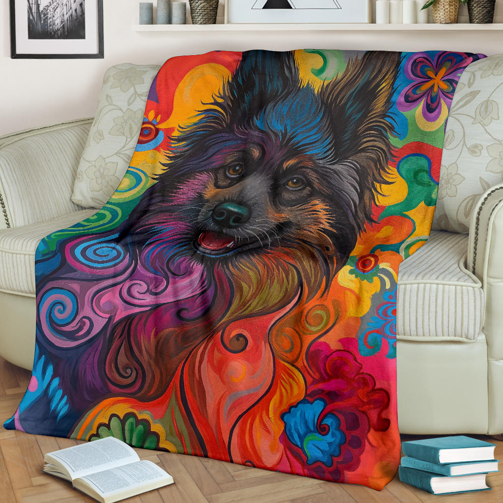 Keeshond Dog Blanket, Trippy Psychedelics Keeshond Dog Fleece Blanket, Keeshond Dog Throw Blanket, Keeshond Dog Gifts