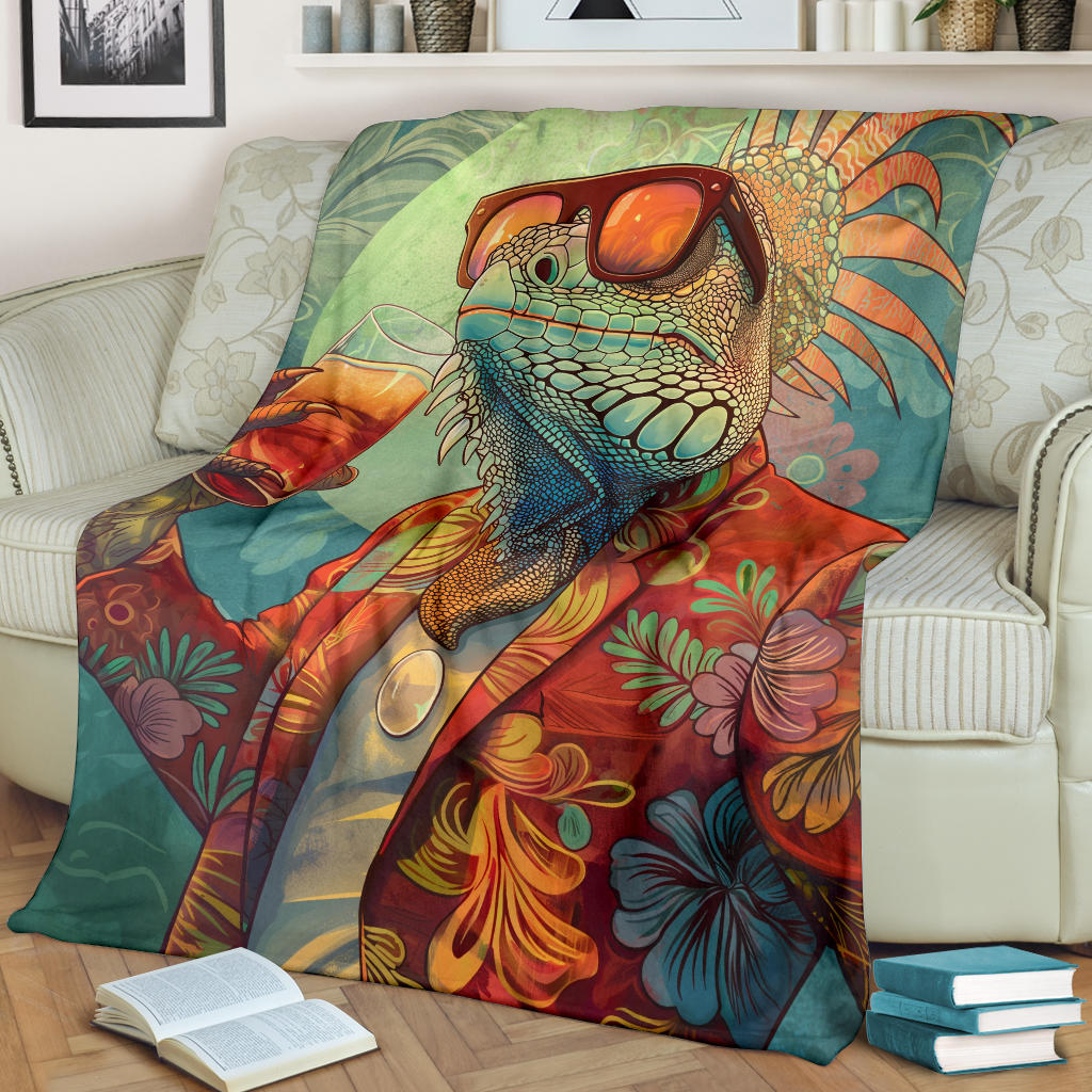 Iguana Blanket, Trippy Psychedelics Iguana Fleece Blanket, Iguana Throw Blanket, Iguana Gifts