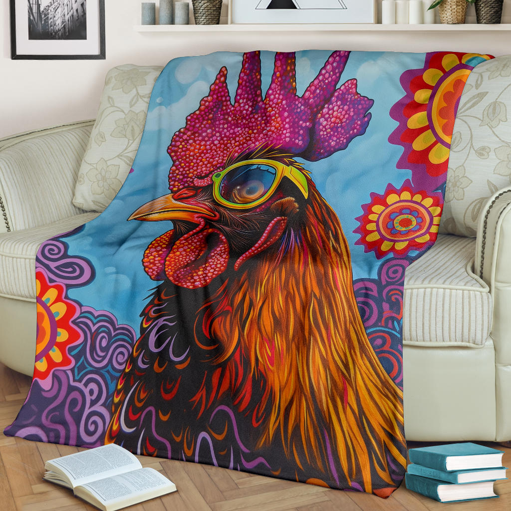 Chicken Blanket, Trippy Psychedelics Chicken Fleece Blanket, Chicken Throw Blanket, Chicken Gifts