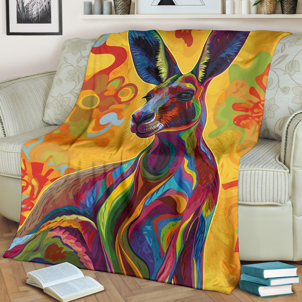 Kangaroo Blanket, Trippy Psychedelics Kangaroo Fleece Blanket, Kangaroo Throw Blanket, Kangaroo Gifts