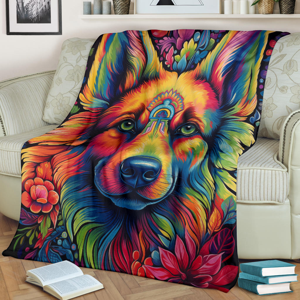 Trippy Psychedelics German Shepherd Blanket, German Shepherd Throw Blanket, German Shepherd Fleece Blanket, German Shepherd Gifts