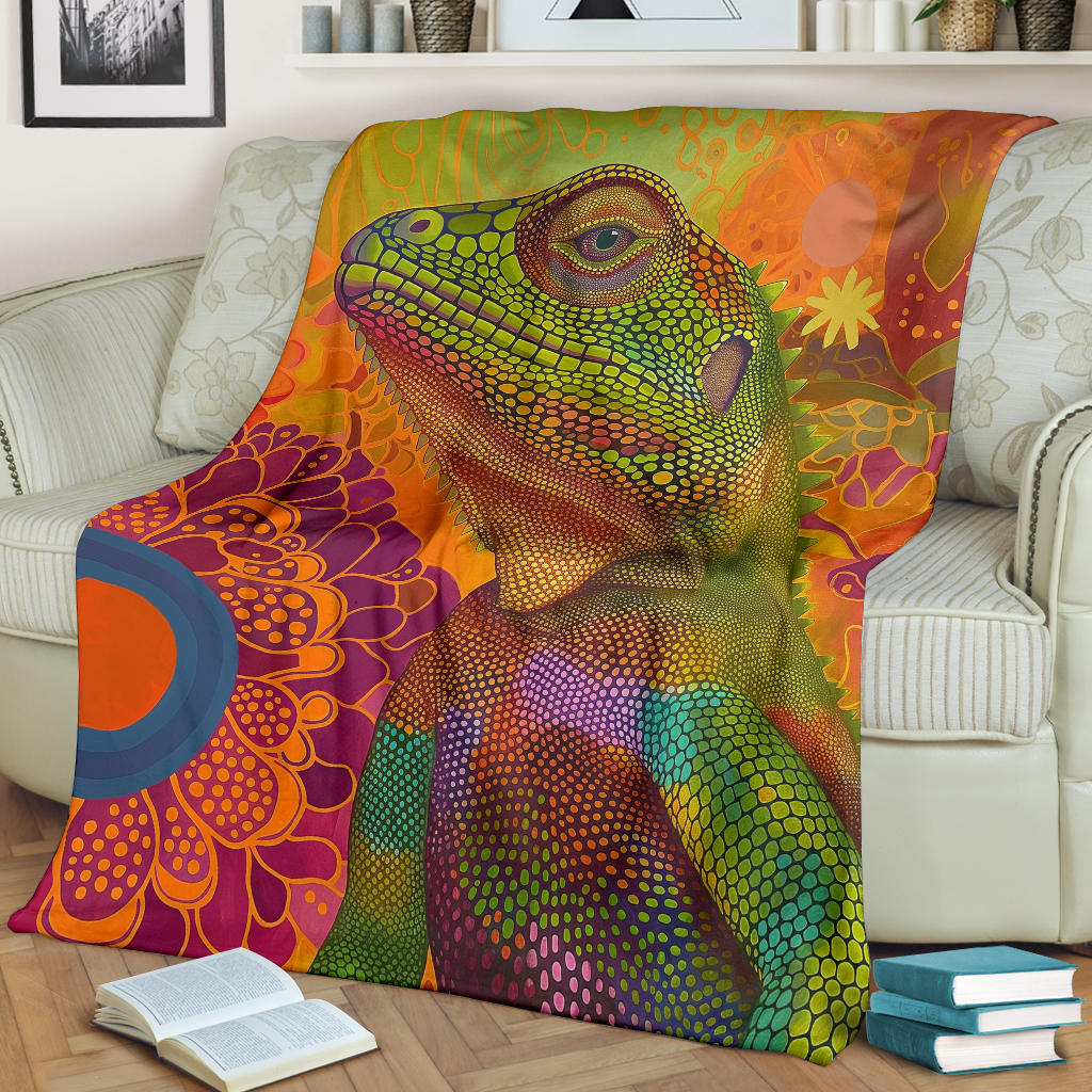 Lizard Blanket, Trippy Psychedelics Lizard Fleece Blanket, Lizard Throw Blanket, Lizard Gifts