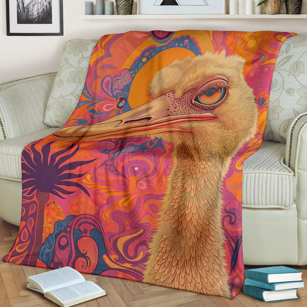 Ostrich Blanket, Trippy Psychedelics Ostrich Fleece Blanket, Ostrich Throw Blanket, Ostrich Gifts