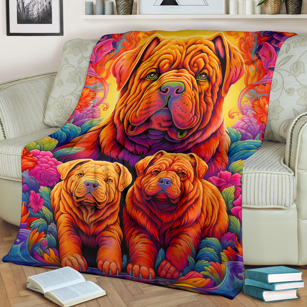 Chinese Shar-Pei Blanket, Trippy Psychedelics Chinese Shar-Pei Fleece Blanket, Chinese Shar-Pei Throw Blanket, Chinese Shar-Pei Gifts