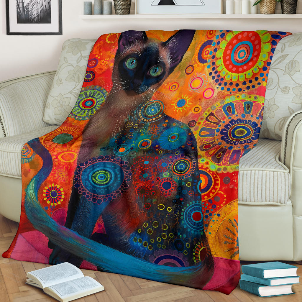 Burmese cat Blanket, Trippy Psychedelics Burmese cat Fleece Blanket, Burmese cat Throw Blanket, Burmese cat Gifts