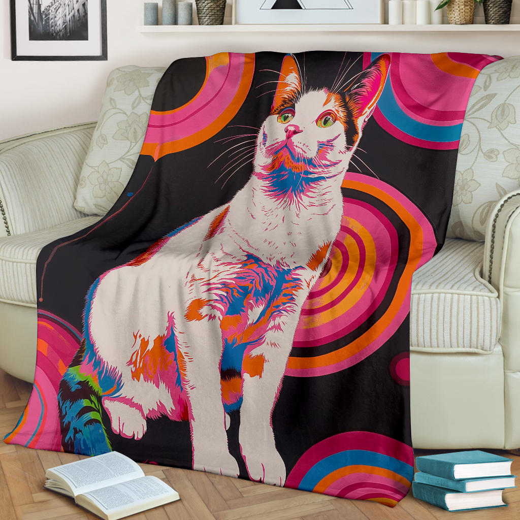 Japanese Bobtail cat Blanket, Trippy Psychedelics Japanese Bobtail cat Fleece Blanket, Japanese Bobtail cat Throw Blanket, Japanese Bobtail cat Gifts