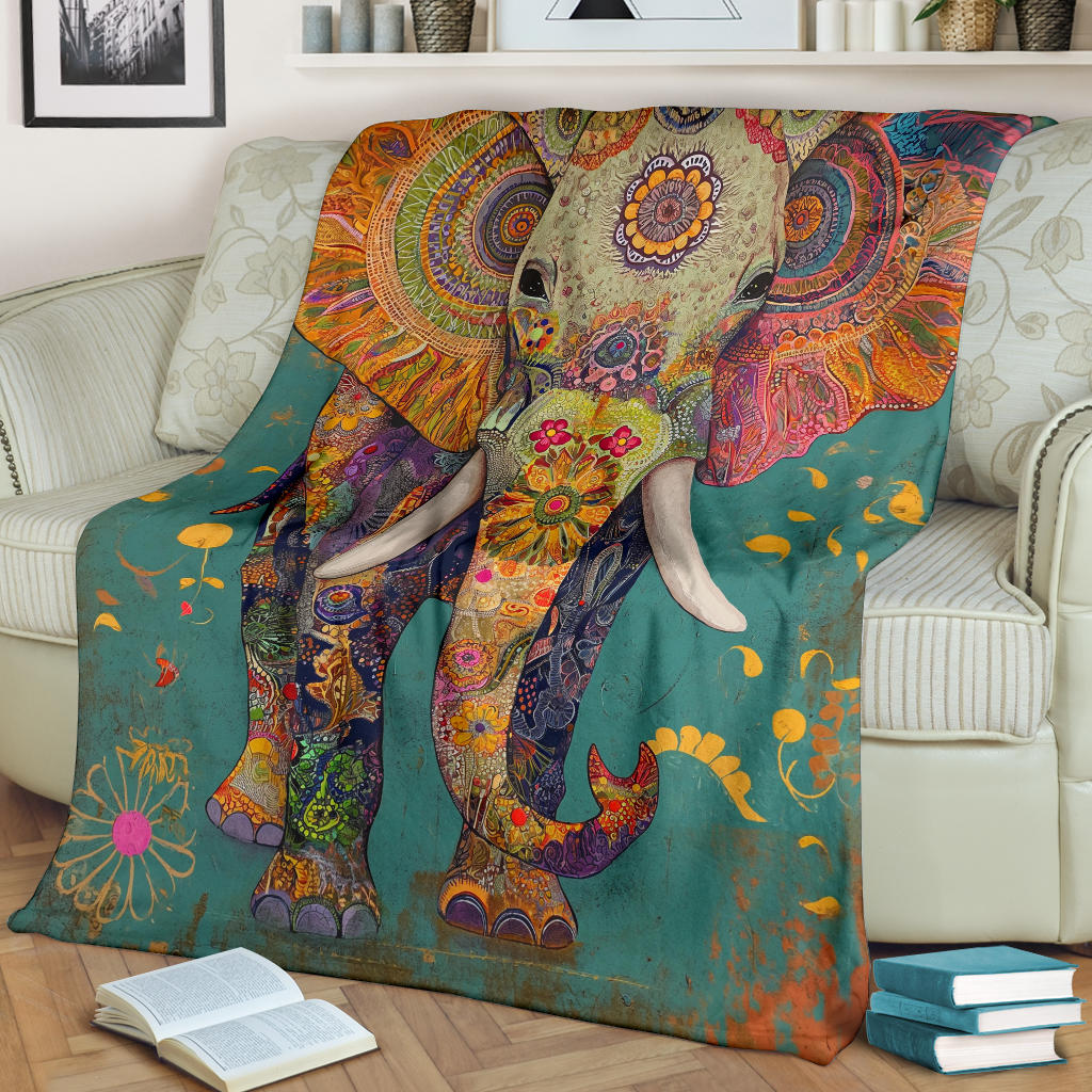 Elephant Blanket, Trippy Psychedelics Elephant Fleece Blanket, Elephant Throw Blanket, Elephant Gifts