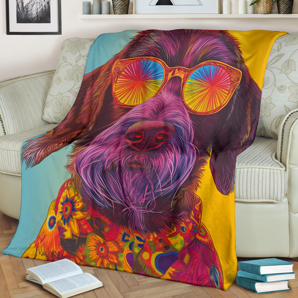 German Wirehaired Pointer Blanket, Trippy Psychedelics German Wirehaired Pointer Fleece Blanket, German Wirehaired Pointer Throw Blanket, German Wirehaired Pointer Gifts