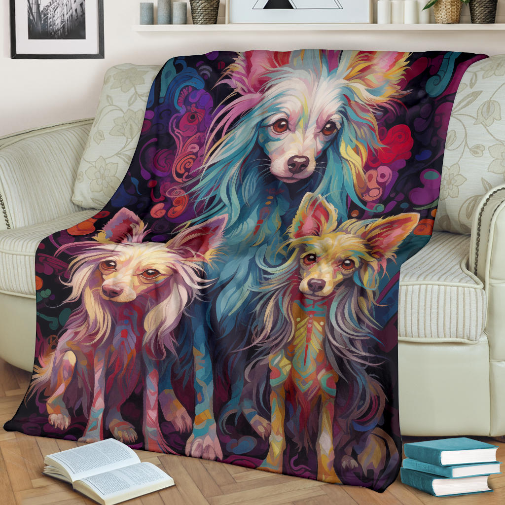 Chinese Crested Blanket, Trippy Psychedelics Chinese Crested Fleece Blanket, Chinese Crested Throw Blanket, Chinese Crested Gifts