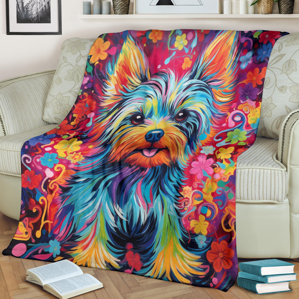 Trippy Psychedelics Yorkshire Terrier Blanket, Yorkshire Terrier Throw Blanket, Yorkshire Terrier Fleece Blanket, Yorkshire Terrier Gifts