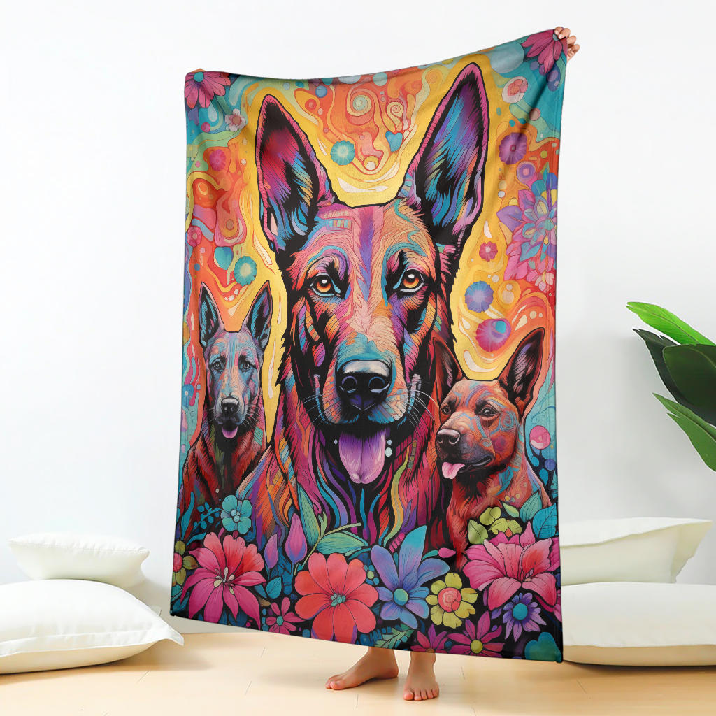 Belgian Malinois Blanket, Trippy Psychedelics Belgian Malinois  Fleece Blanket, Belgian Malinois Throw Blanket, Belgian Malinois Gifts