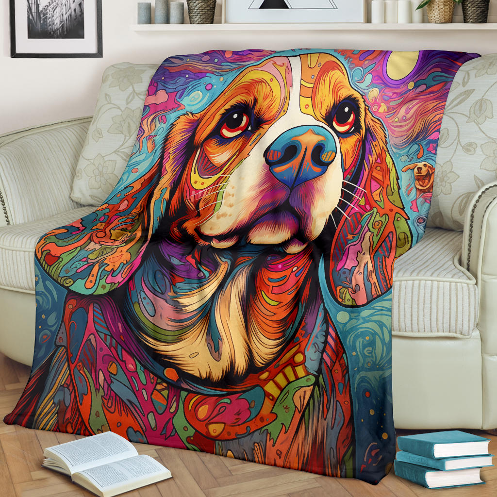 Trippy Psychedelics Beagle Dog, Beagle Dog Fleece Blanket, Beagle Dog Throw Blanket, Beagle Gifts