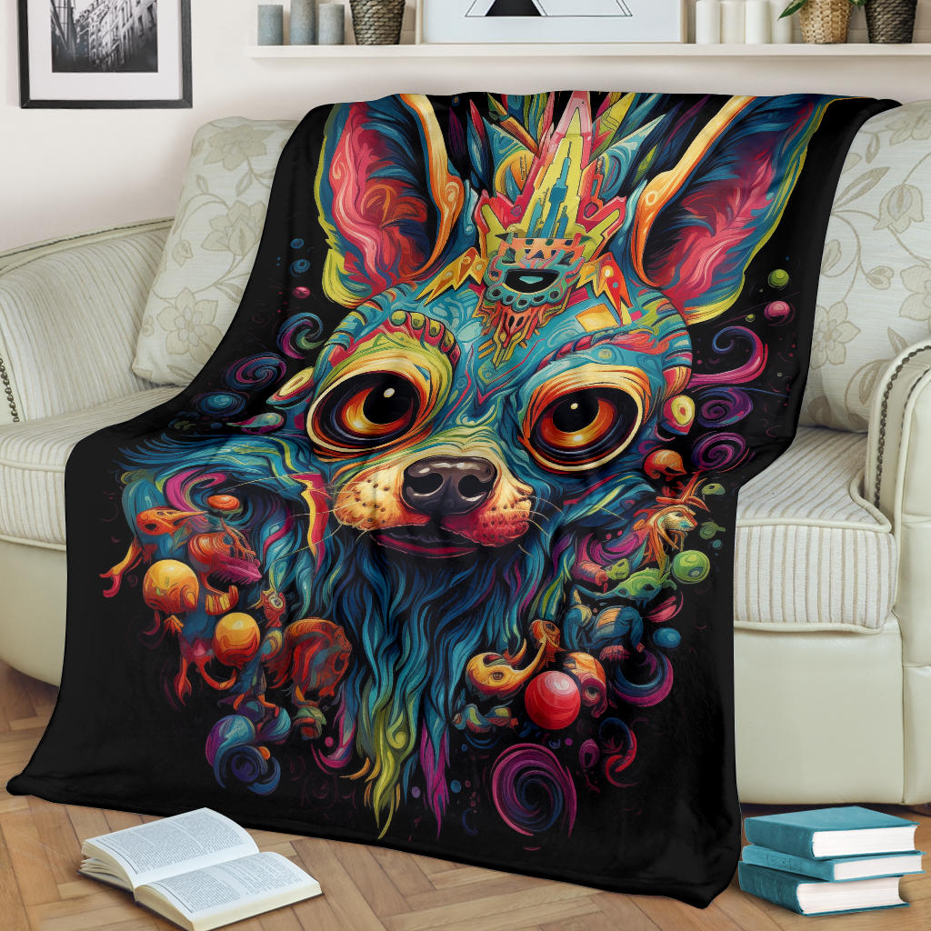 Trippy Psychedelics Chihuahua Blanket, Chihuahua Throw Blanket, Chihuahua Fleece Blanket, Chihuahua Gifts