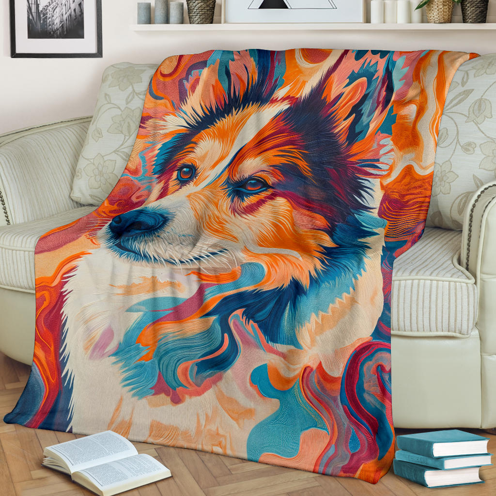 Icelandic Sheepdog Blanket, Trippy Psychedelics Icelandic Sheepdog Fleece Blanket, Icelandic Sheepdog Throw Blanket, Icelandic Sheepdog Gifts