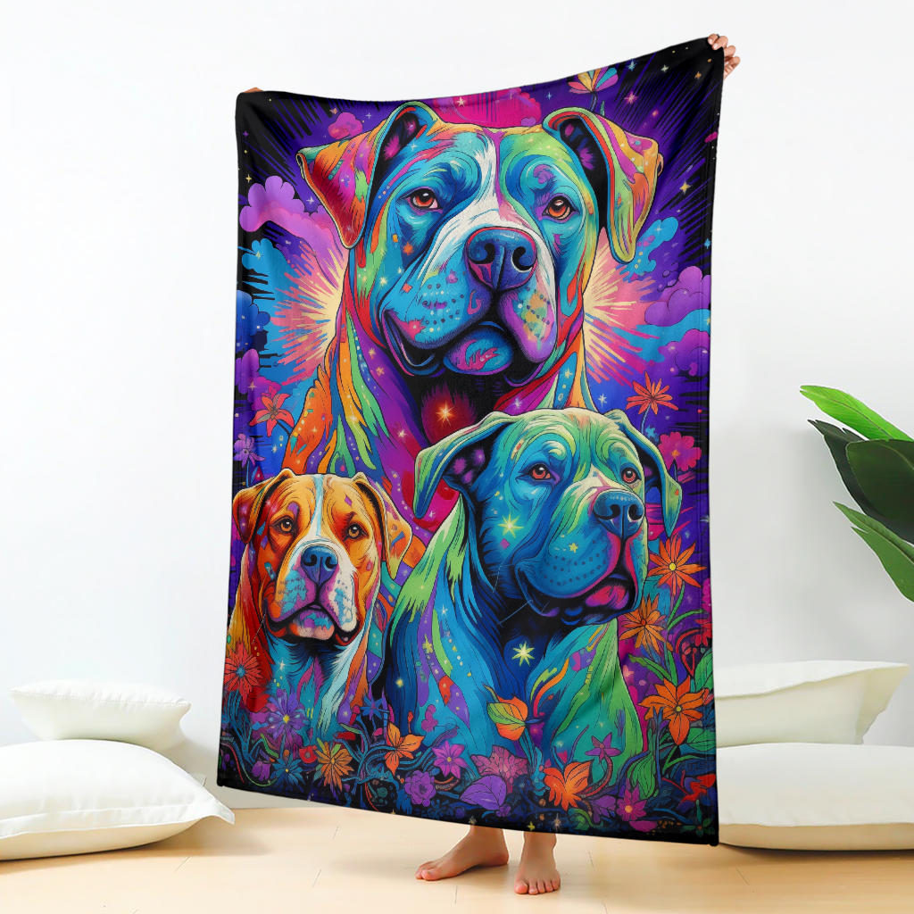 American Bulldog Blanket, Trippy Psychedelics American Bulldog Fleece Blanket, American Bulldog Throw Blanket, American Bulldog Gifts