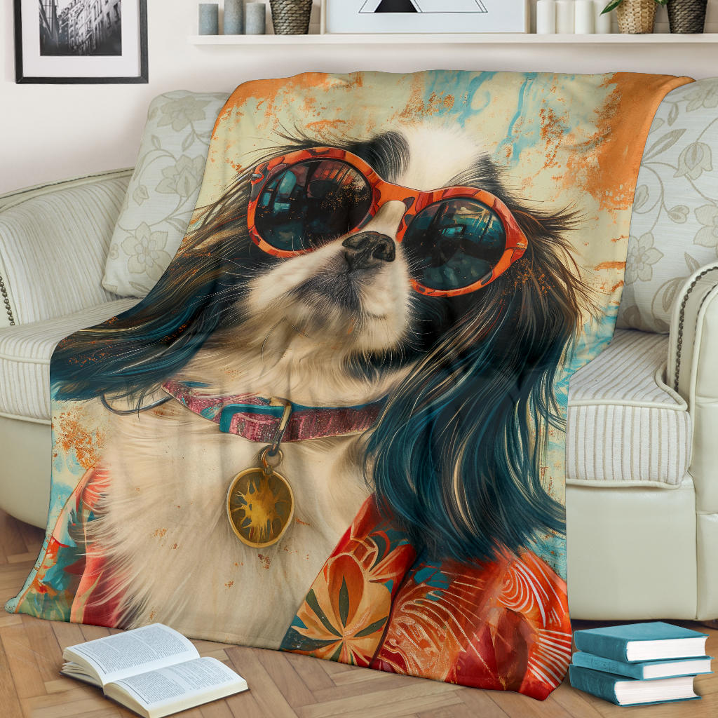 Japanese Chin Blanket, Trippy Psychedelics Japanese Chin Fleece Blanket, Japanese Chin Throw Blanket, Japanese Chin Gifts