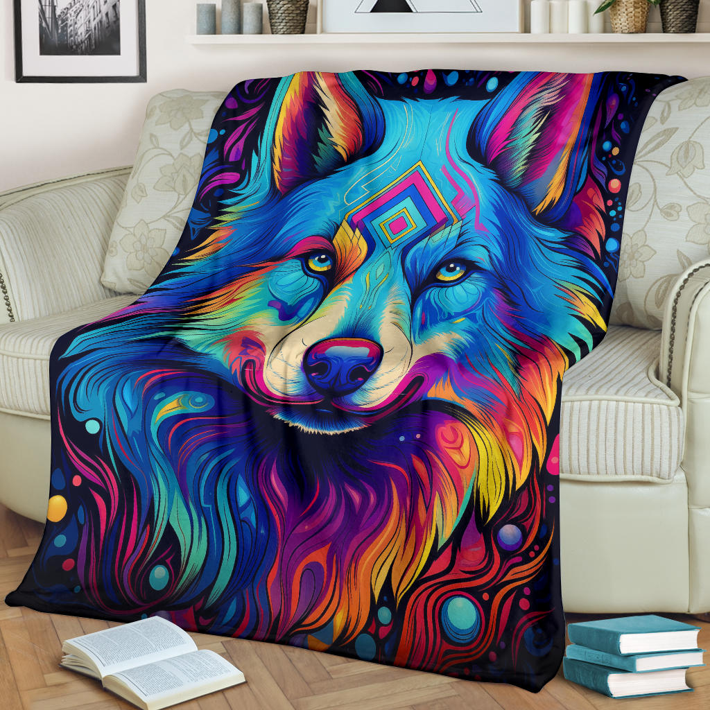 Trippy Psychedelics Siberian Husky Blanket, Siberian Husky Fleece Blanket, Siberian Husky Throw Blanket, Siberian Husky Gifts