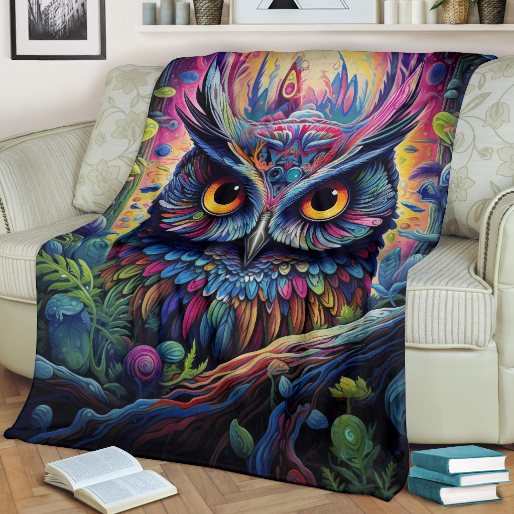 Trippy Psychedelics Owl Blanket, Owl Throw Blanket, Owl Fleece Blanket, Owl Gifts