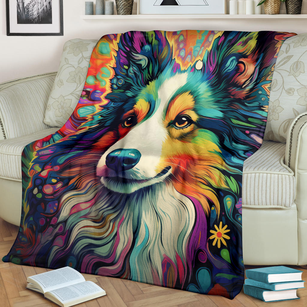 Shetland Sheepdog Blanket, Shetland Sheepdog Fleece Blanket, Shetland Sheepdog Trippy Psychedelics Throw Blanket, Shetland Sheepdog Gifts