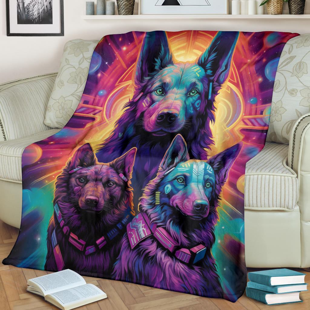 Dutch Shepherd Blanket, Trippy Psychedelics Dutch Shepherd Fleece Blanket, Dutch Shepherd Throw Blanket, Dutch Shepherd Gifts