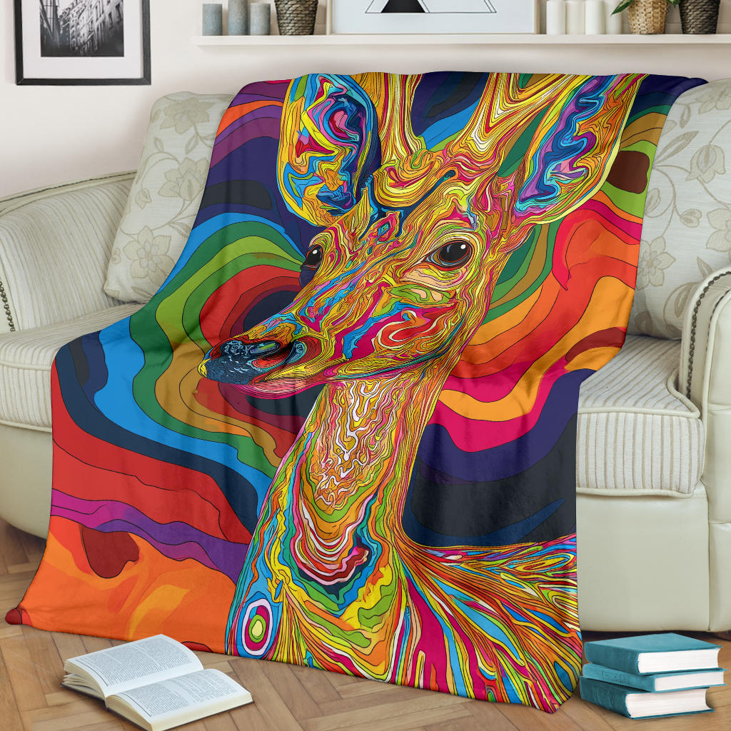 Deer Blanket, Trippy Psychedelics Deer Fleece Blanket, Deer Throw Blanket, Deer Gifts