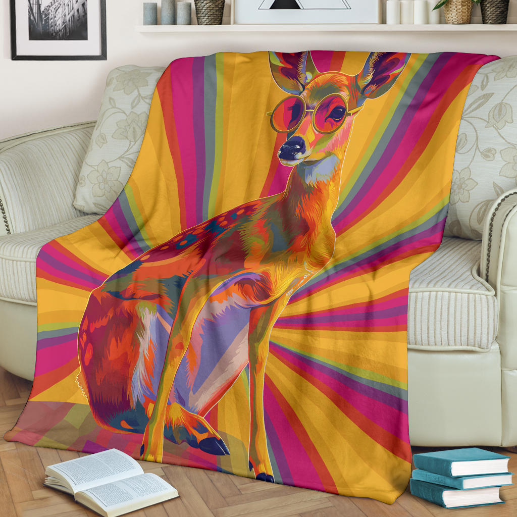 Deer Blanket, Trippy Psychedelics Deer Fleece Blanket, Deer Throw Blanket, Deer Gifts