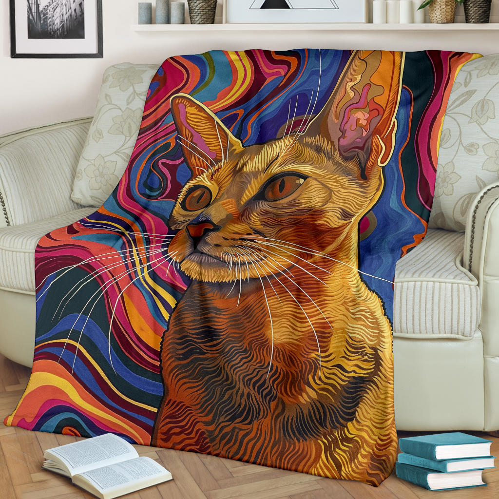 Abyssinian cat Blanket, Trippy Psychedelics Abyssinian cat Fleece Blanket, Abyssinian cat Throw Blanket, Abyssinian cat Gifts