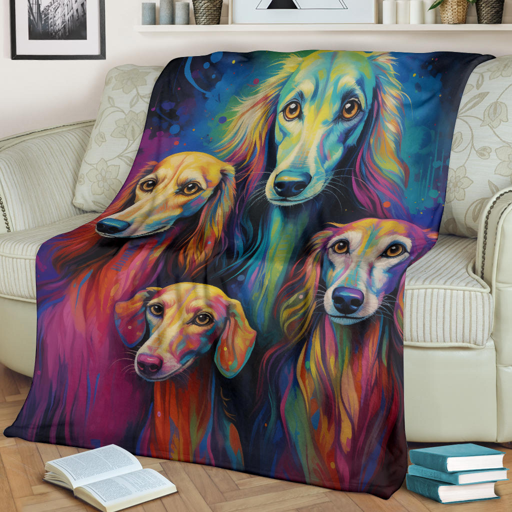 Saluki Blanket, Trippy Psychedelics Saluki Fleece Blanket, Saluki Throw Blanket, Saluki Gifts