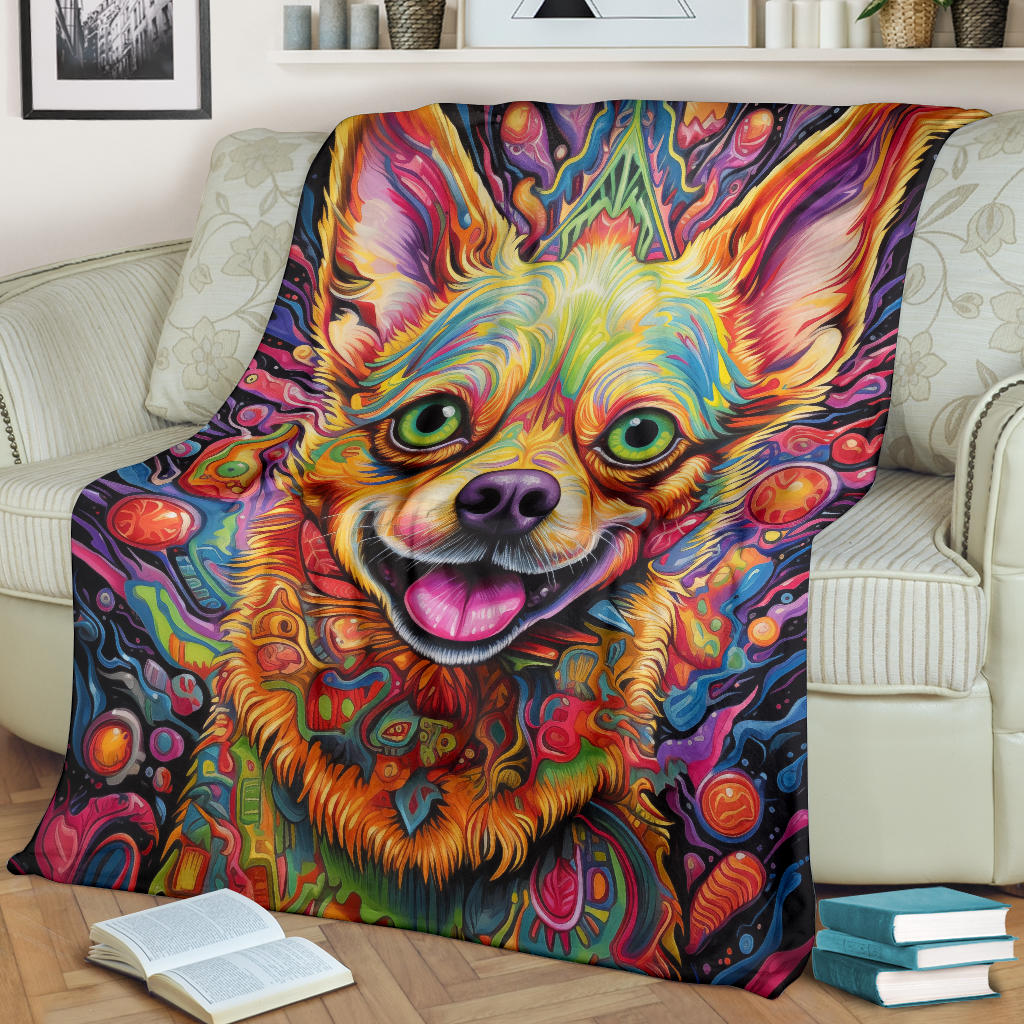 Trippy Psychedelics Chihuahua Blanket, Chihuahua Throw Blanket, Chihuahua Fleece Blanket, Chihuahua Gifts