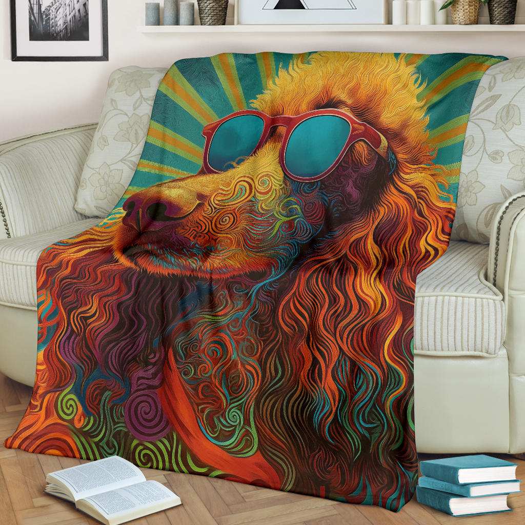 Irish Water Spaniel Blanket, Trippy Psychedelics Irish Water Spaniel Fleece Blanket, Irish Water Spaniel Throw Blanket, Irish Water Spaniel Gifts